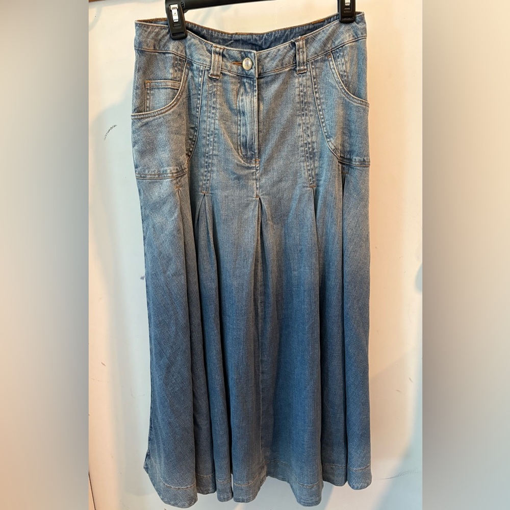 Soft Surroundings Blue Denim Skirt with Pleats for Flare Boho Western Y2K